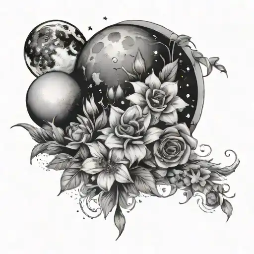Flowers And Moon And Stars And Planets