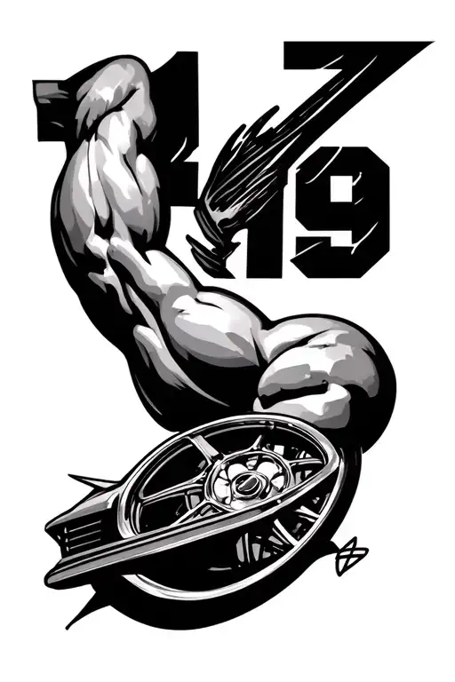 Make Me A Triceps Tattoo That Contains Number 19 And A Car Wheel