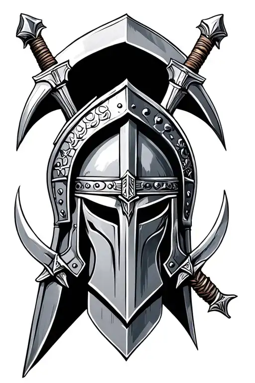 Spartan Helmet And Swords