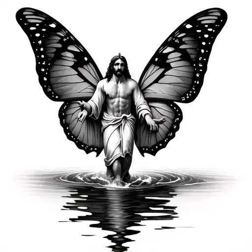 Butterfly Wings Forming Jesus Walking On Water