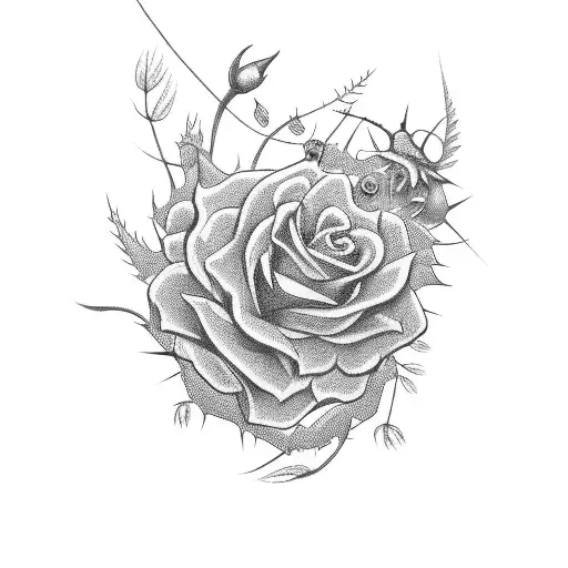 Thorns And Roses Surrounding A Moth