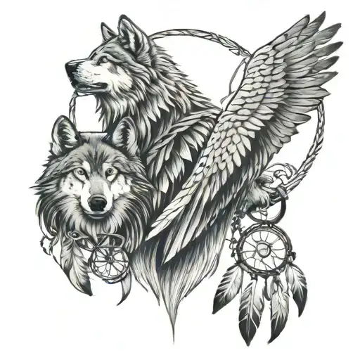 Wolf Consoling Eagle Mother Son Love With Dreamcatcher