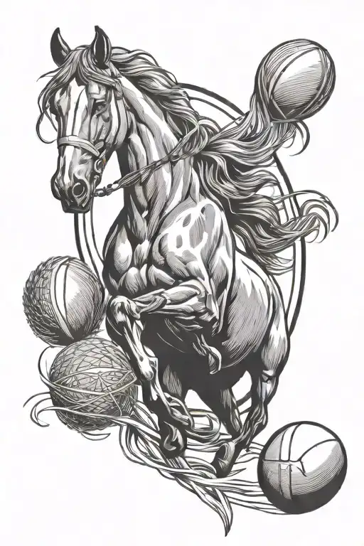 Horse With A Rugby Ball And A Ball Of Wool With Needles