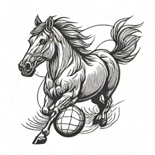 Horse With A Rugby Ball And A Ball Of Wool With Needles