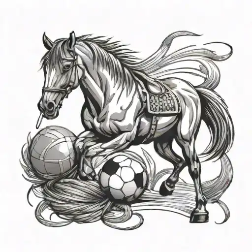 Horse With Rugby Ball And Balls Of Wool With Needles