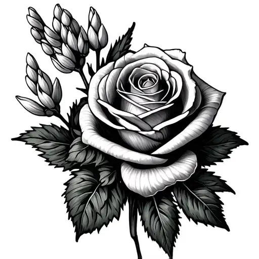 Bundle Of Hyacinths And A Rose Intertwined - Outline