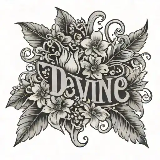 The Word Devine With Flowers Around It