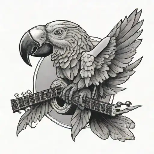 Parrot Perched On A Guitar Neck