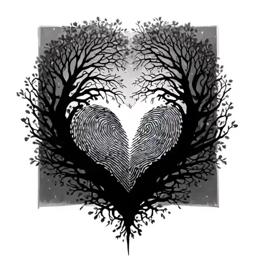 2 Fingerprints Linked In The Shape Of A Heart That They Are The Branches Of A Tree