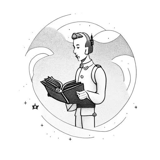 A Soldier Reading A Book Under A Starry Sky