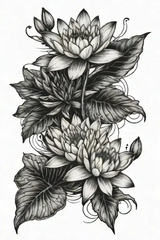 Half Sleeve Of Water Lilies And Daffodils