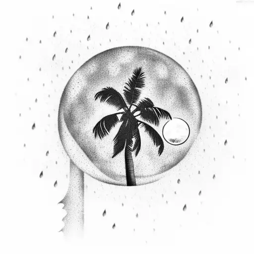 Palm Tree Under Moon With Rain