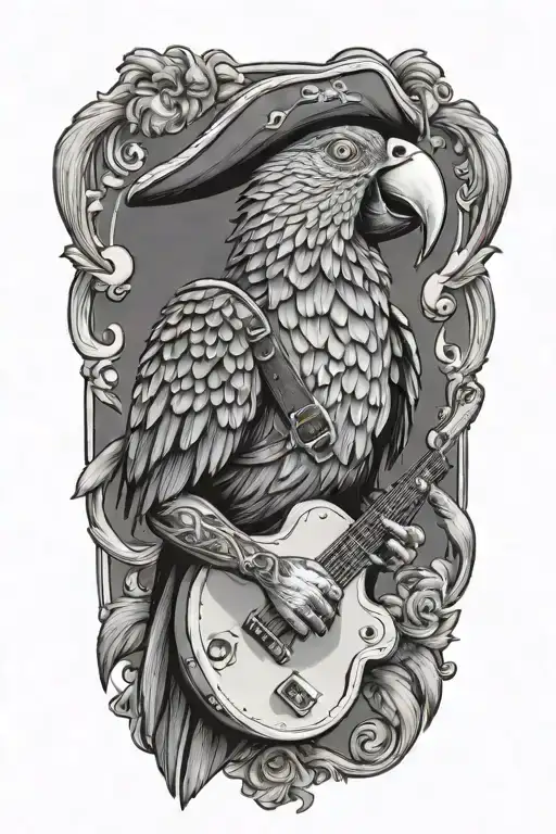 Parrot Pirate Hat And Playing Guitar