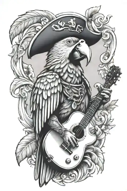 Parrot Pirate Hat And Playing Guitar