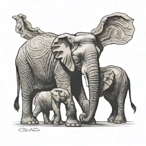 Dad Elephant With Two Babies