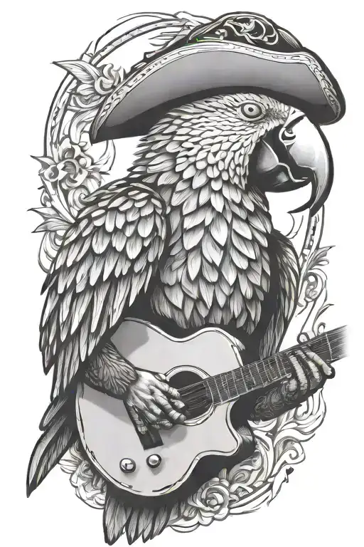 Parrot Pirate Hat And Playing Guitar