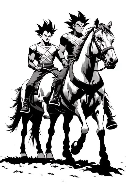 Vegeta And Goku As Lone Ranger And Tonto Riding Two Seperate Horses Into The Sunset