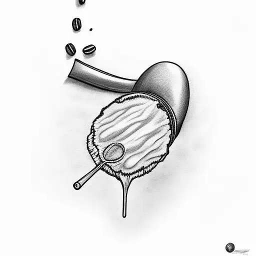 A Black-grey Tattoo Of A Drumstick Hitting A Coffee Bean