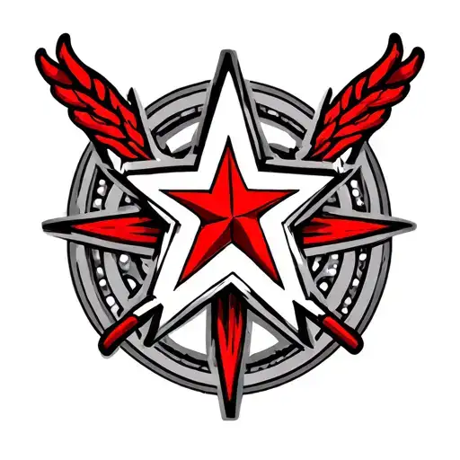 Red Star With Crossed Hanmers Inside