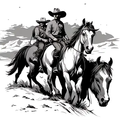 Cowboys Riding Horses Into A Canyon With The Sunset In Background Long Ranger And Toto