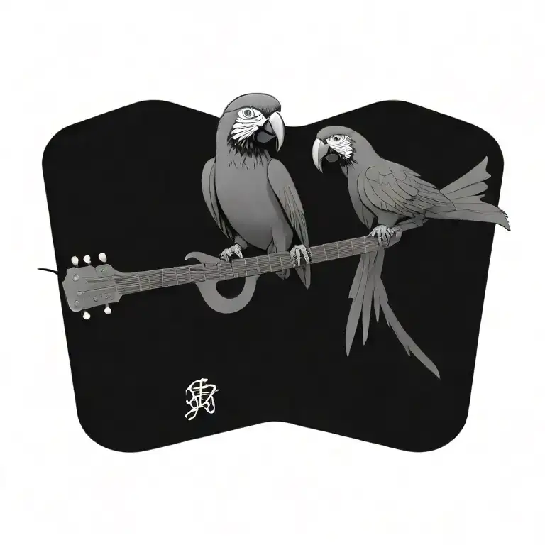 Parrot Pirate Perched On A Guitar