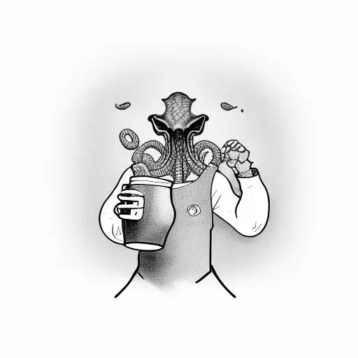 A Farmer Holding A Beer Mug With An Alien Crop Growing Behind Him