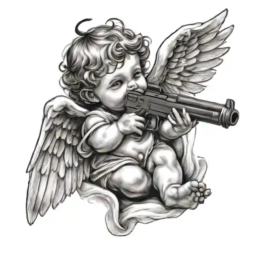 Baby Angel Holding Gun