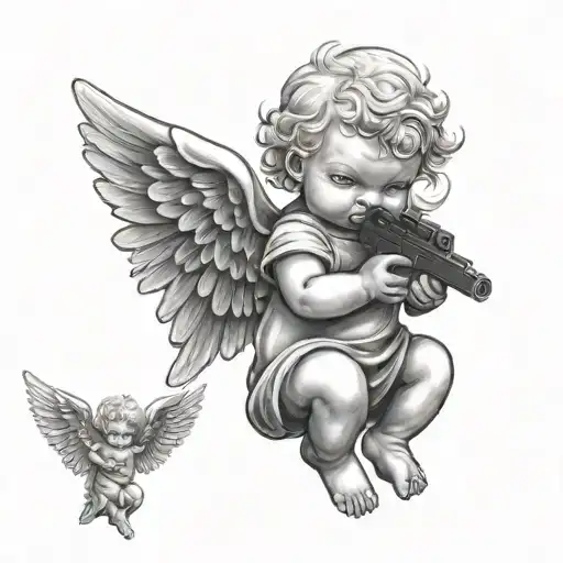 Baby Angel Holding Gun