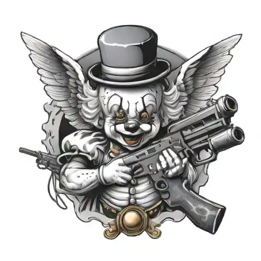 Clown Baby Angel Holding Gun