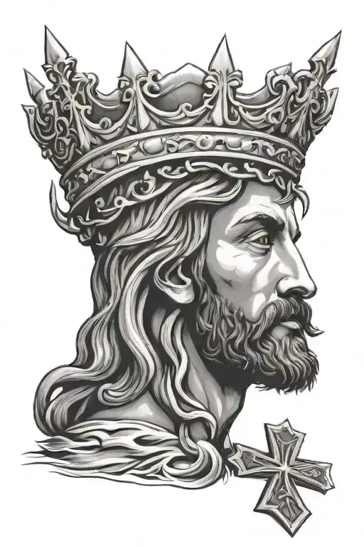 Jesus Face With A Crown And A Cross Surrounded