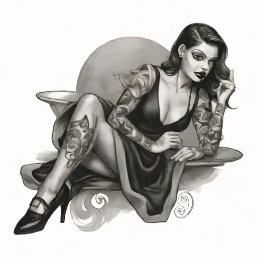 Sexy Nude Goth Pin Up Girl In Skirt And Crop Top