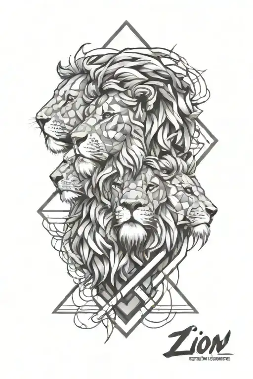 Forearm Tattoo Lion Head Graphic Elegant Geometric 2 Lion Heads