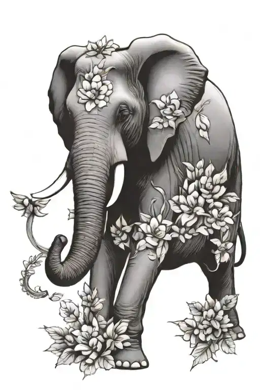Elephant With Flowers And Leaves