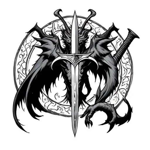 Lucifer Sigil With Demon And Sword