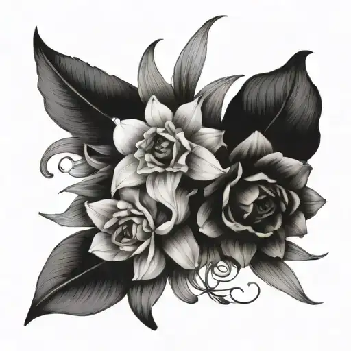 Rose Daffodil Aster Narcissus Flower Bouquet Tied