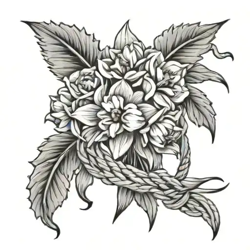 Rose Daffodil Aster Narcissus Flower Bouquet Tied Together With Rope