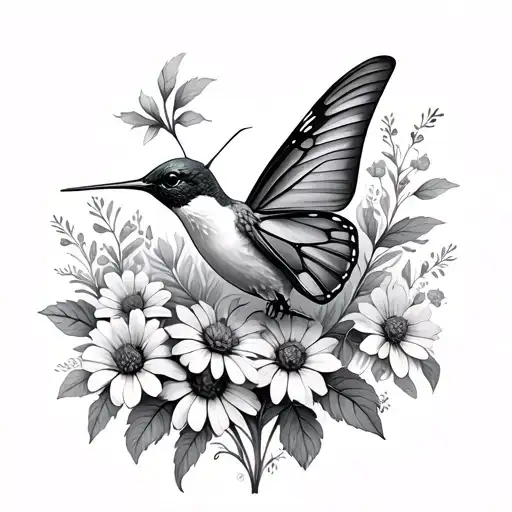 Hummingbird Butterfly And Wildflowers