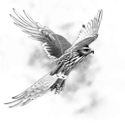 An Intricate Black And Grey Tattoo Of A Hawk In Flight