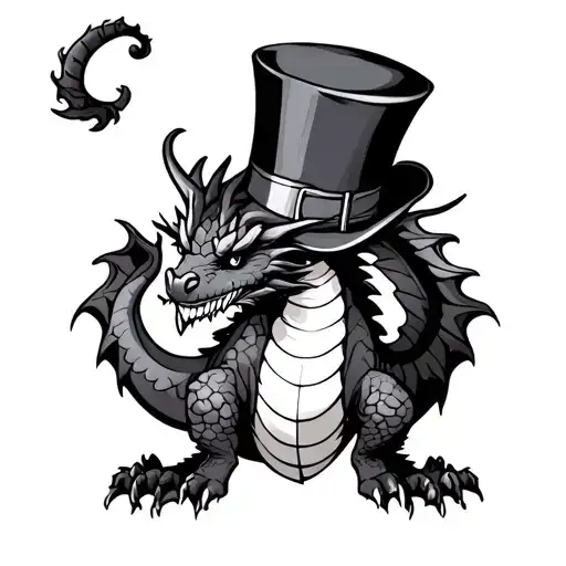 Dragon With A Top Hat With Legs In Stirrups