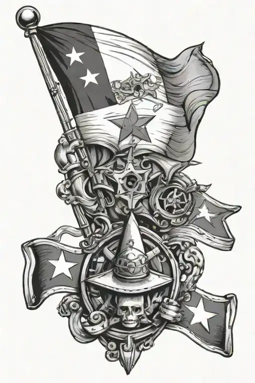 Texas Battle Flags With Cannon And Five Point Star