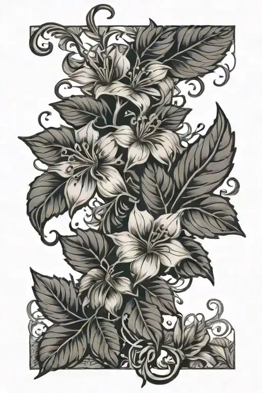 Tattoo Of Vine Flowers With Vine Leaves And Vine Buds