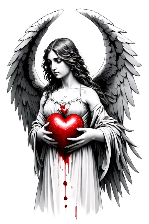 Gothic Angel Holding A Bleeding Heart