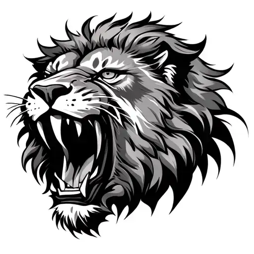 Open Mouth Lion With Fighting Eyes Looking