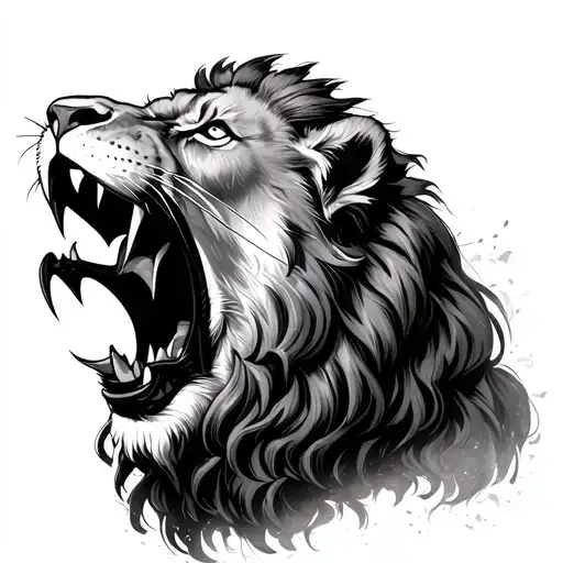 Open Mouth Lion With Fighting Eyes Looking Forward