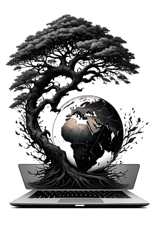 World Tree Coming Out Of A Laptop The
