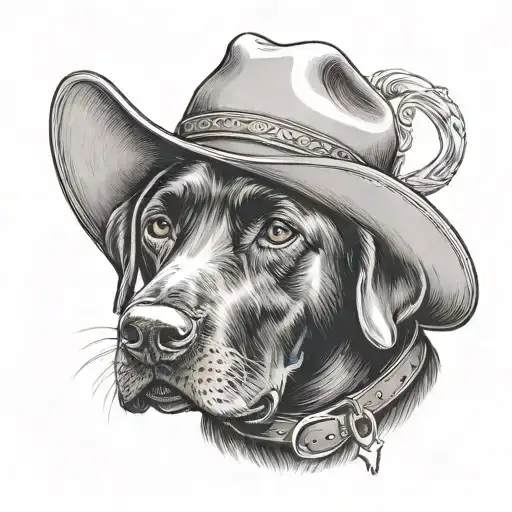 Black Labrador Retriever Wearing A Cowboy Hat Facing Front