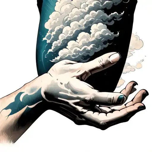 Hand Reaching Out Of Cloud Grabbing Arm Back