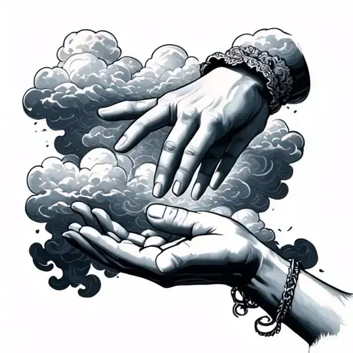 Hand Reaching Out Of Cloud Grabbing Another Hand