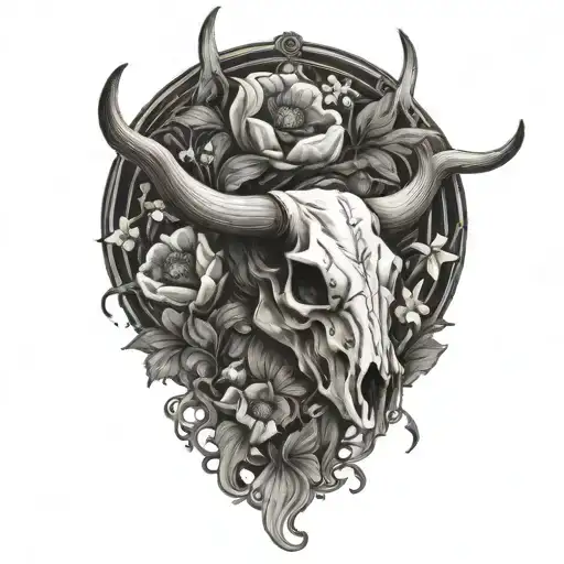 Bull Skull With Poppies And Lilly Of The Valley