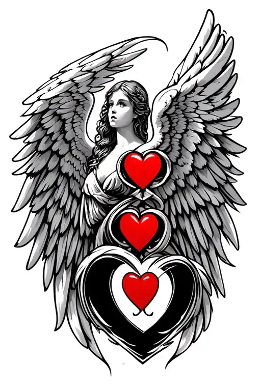 Angel Wings With A 6 Of Hearts Tattoo Design